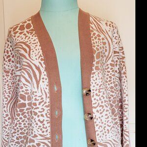 Ann Taylor Cream and Brown Cardigan Leopard Print - NWT